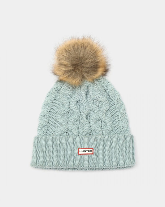 Hunter Unisex Cable Knit Beanie With Pom - Shifting Blue