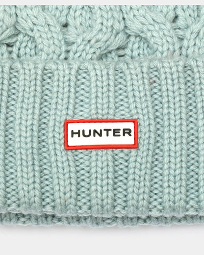 Hunter Unisex Cable Knit Beanie With Pom - Shifting Blue