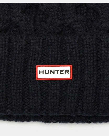 Hunter Unisex Cable Knit Beanie With Pom - Meadow Navy