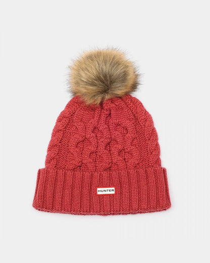 Hunter Unisex Cable Knit Beanie With Pom - Vital Burgundy