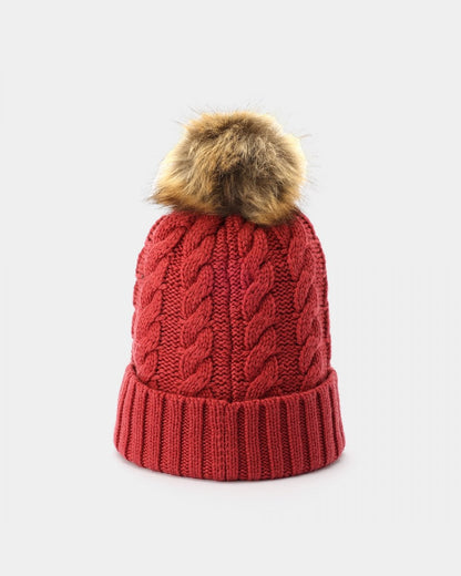 Hunter Unisex Cable Knit Beanie With Pom - Vital Burgundy