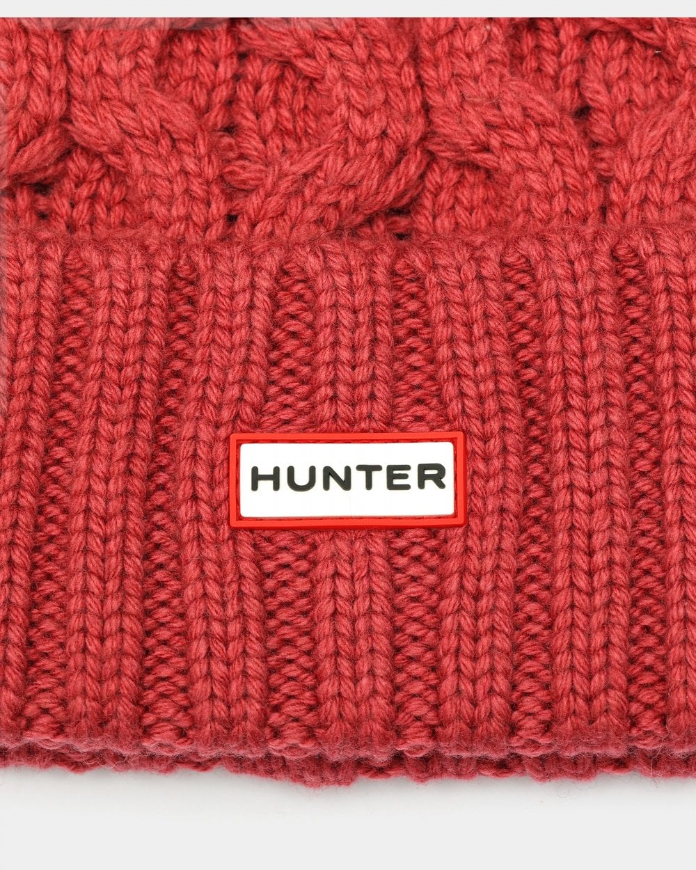 Hunter Unisex Cable Knit Beanie With Pom - Vital Burgundy