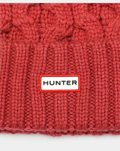 Hunter Unisex Cable Knit Beanie With Pom - Vital Burgundy