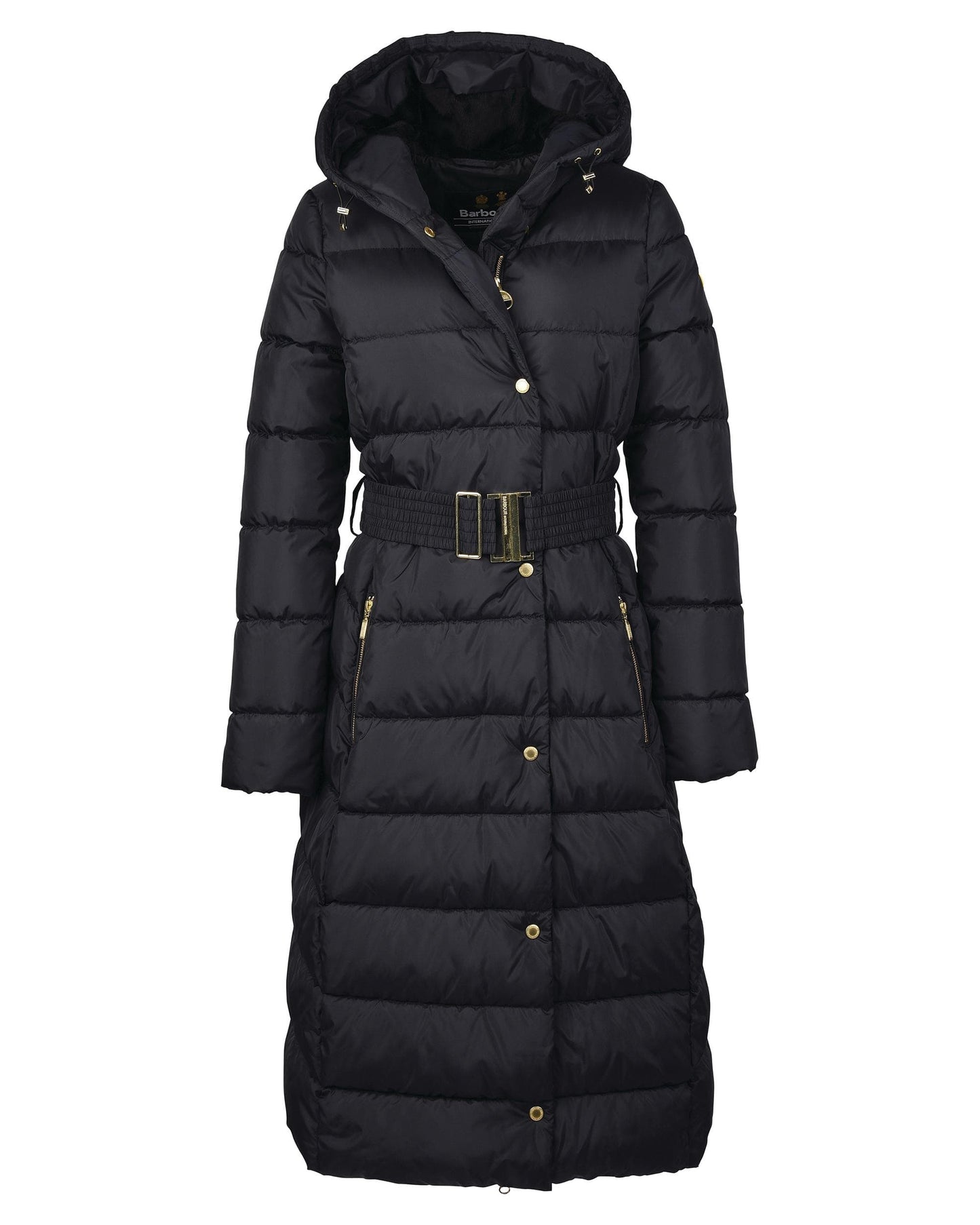 Barbour International Track Line Womens Long Quilted Jacket - Black