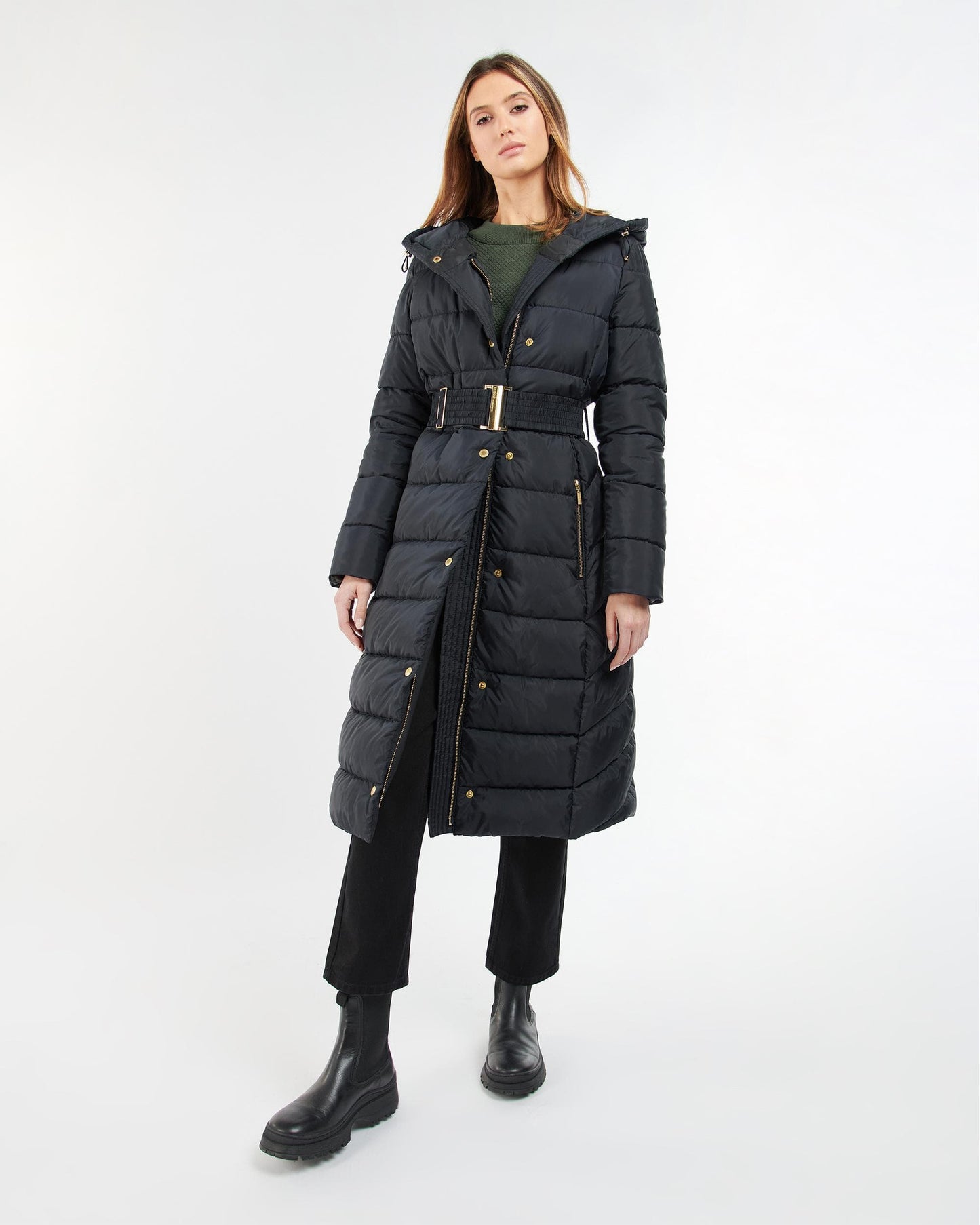 Barbour International Track Line Womens Long Quilted Jacket - Black