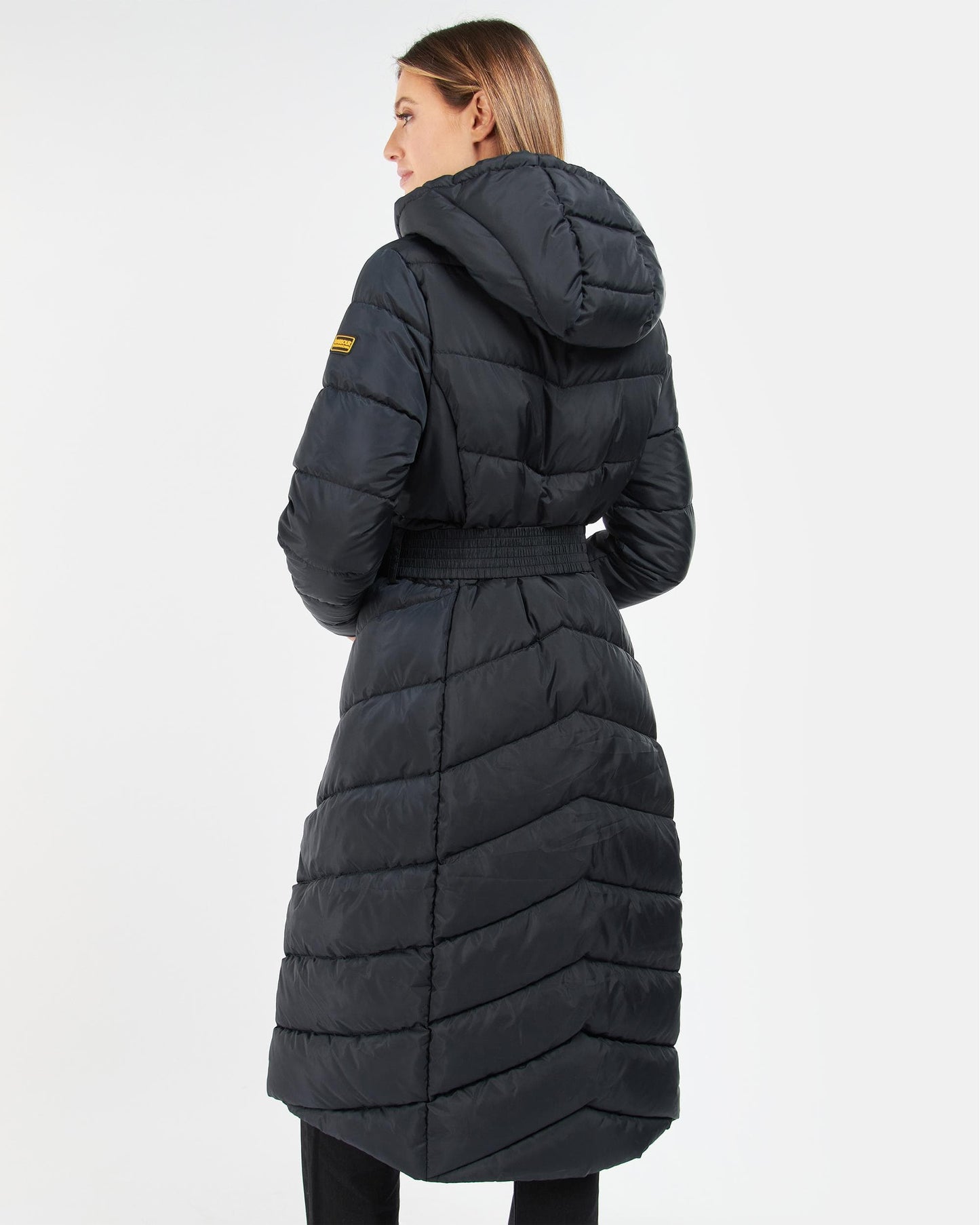 Barbour International Track Line Womens Long Quilted Jacket - Black