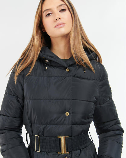 Barbour International Track Line Womens Long Quilted Jacket - Black