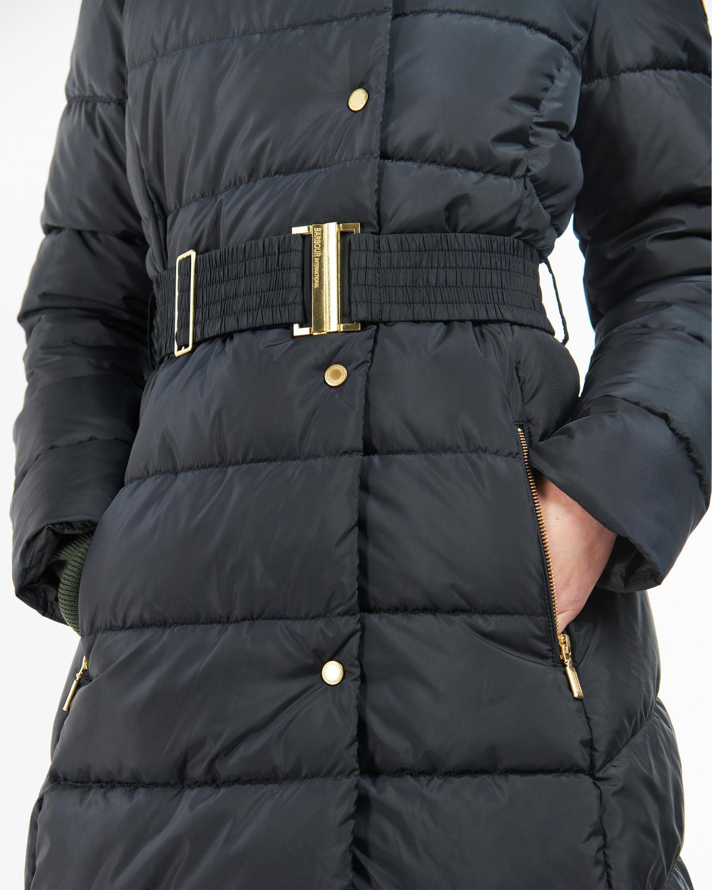 Barbour International Track Line Womens Long Quilted Jacket - Black