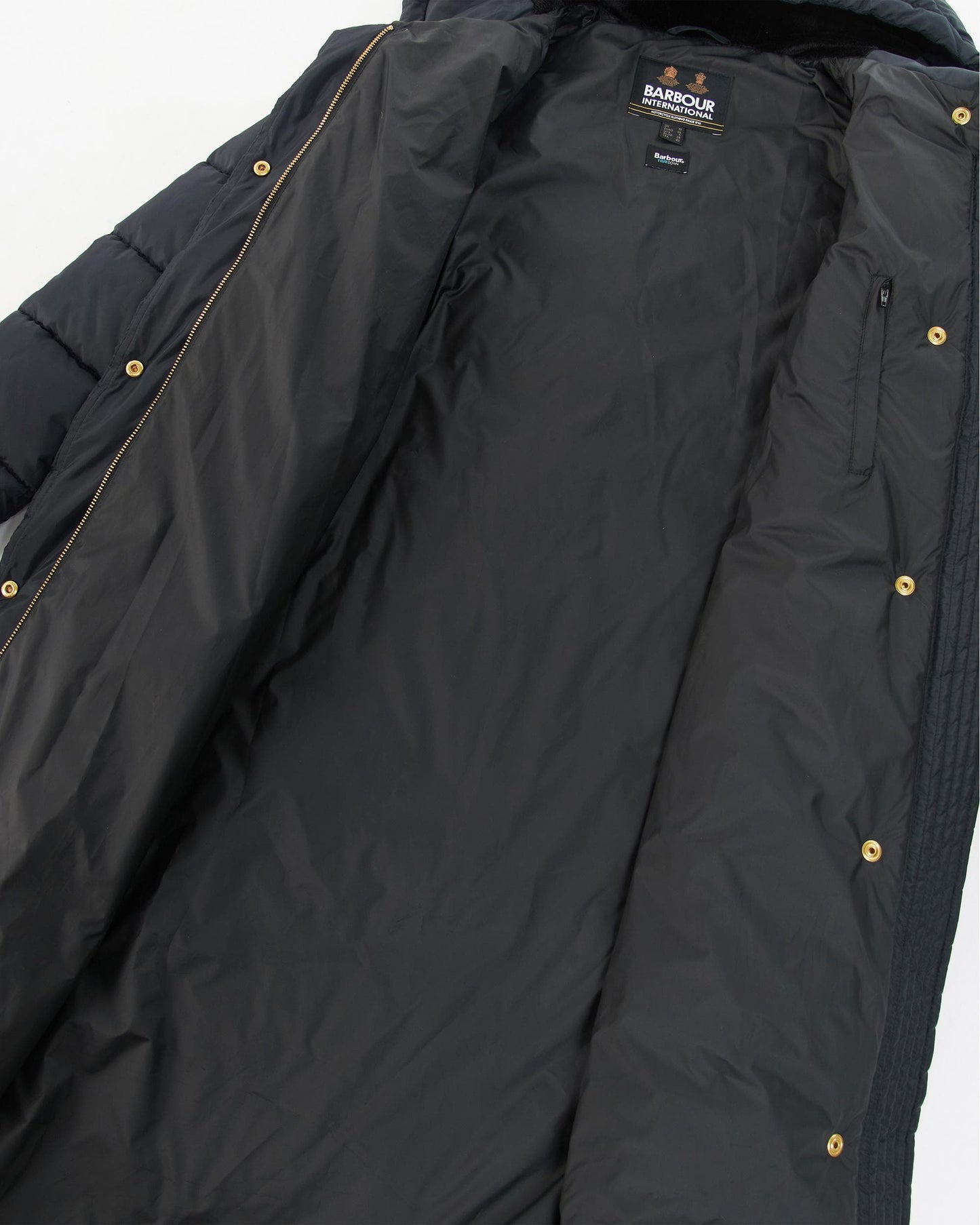 Barbour International Track Line Womens Long Quilted Jacket - Black