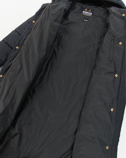 Barbour International Track Line Womens Long Quilted Jacket - Black