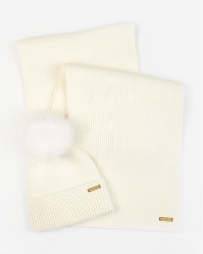Barbour International Mallory Beanie & Scarf Gift Set - Optic White