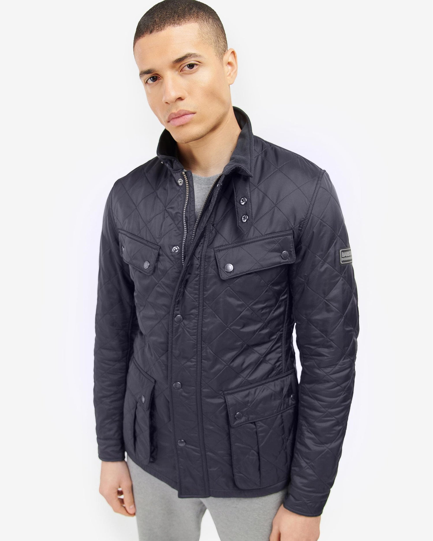 Barbour International Tourer Ariel Mens Polarquilt Jacket - Navy - CHO - Designer Mens Padded Jackets