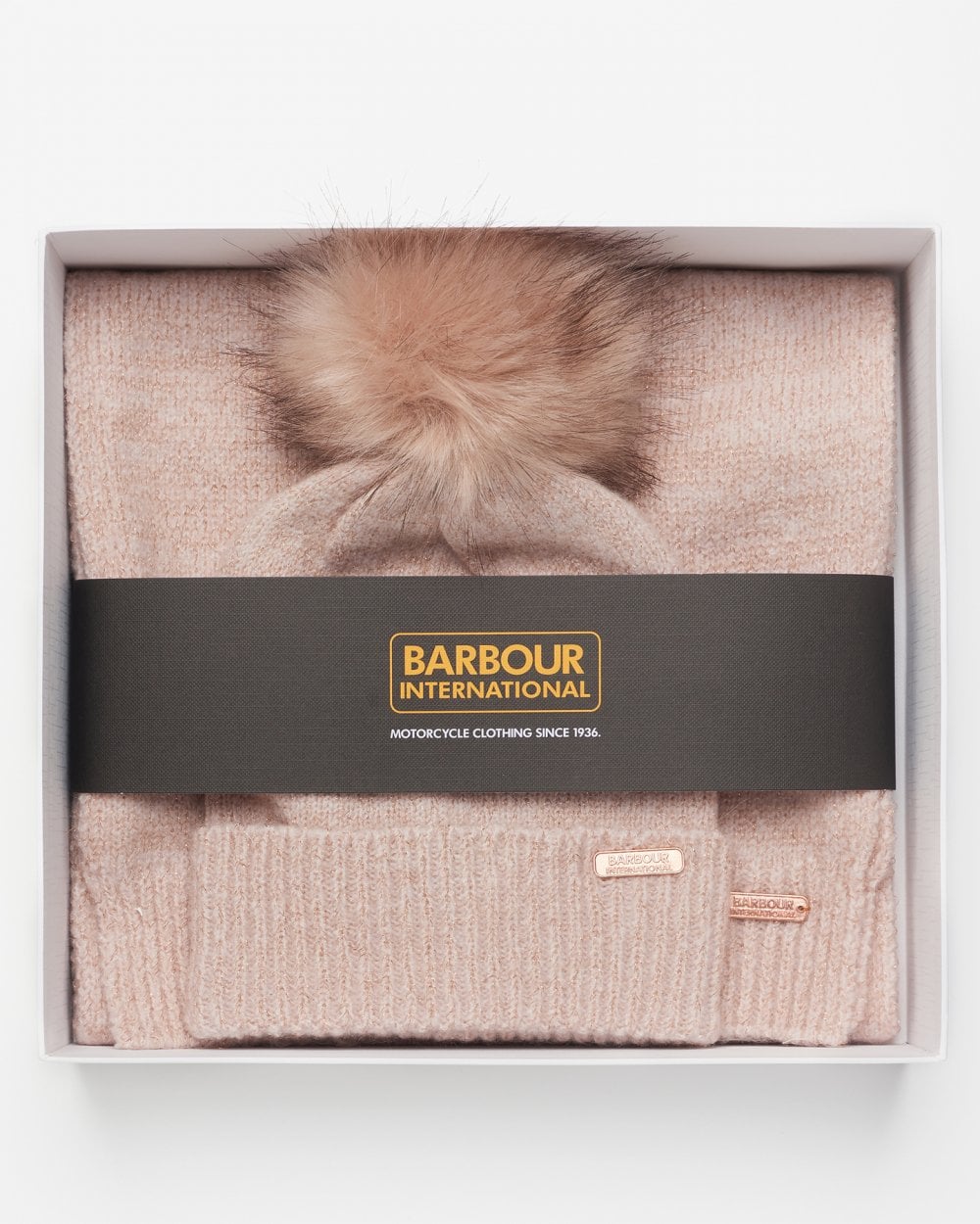 Barbour International Sparkle Womens Beanie/Scarf - Pink - CHO - Designer Womens Gift Sets