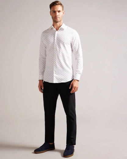 Ted Baker Ardea Mens Long Sleeve Geometric Print Shirt - White