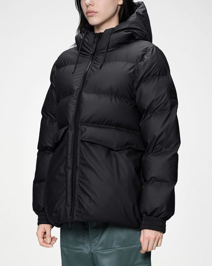 Rains Alta Womens A - Line Puffer Jacket - 01 Black | CHO | Designer Womens Puffer Jackets