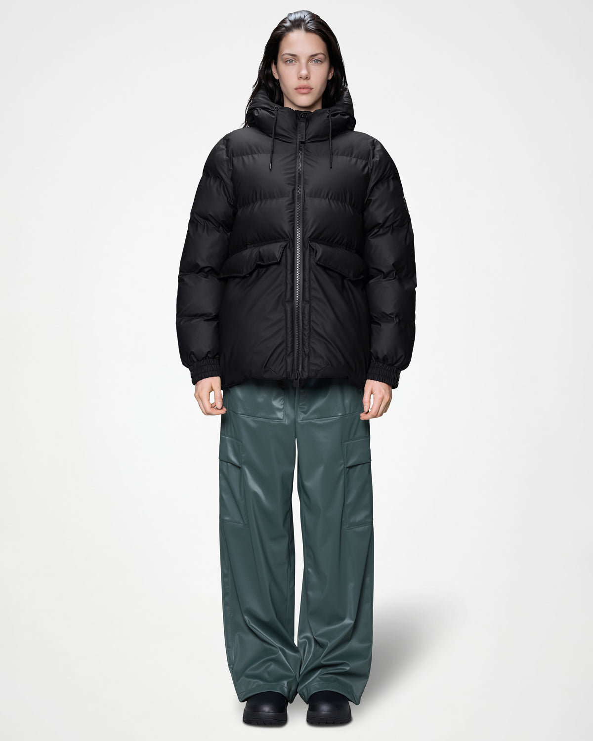 Rains Alta Womens A - Line Puffer Jacket - 01 Black | CHO | Designer Womens Puffer Jackets