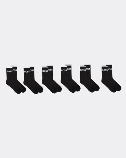 BOSS Orange 6 Pack Mens Stripe Combed Cotton Quarter Length Socks NOS - Black 001