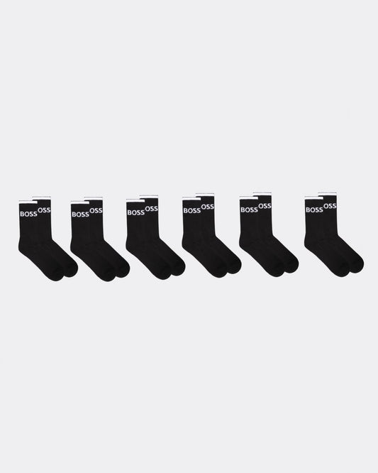 BOSS Orange 6 Pack Mens Stripe Combed Cotton Quarter Length Socks NOS - Black 001