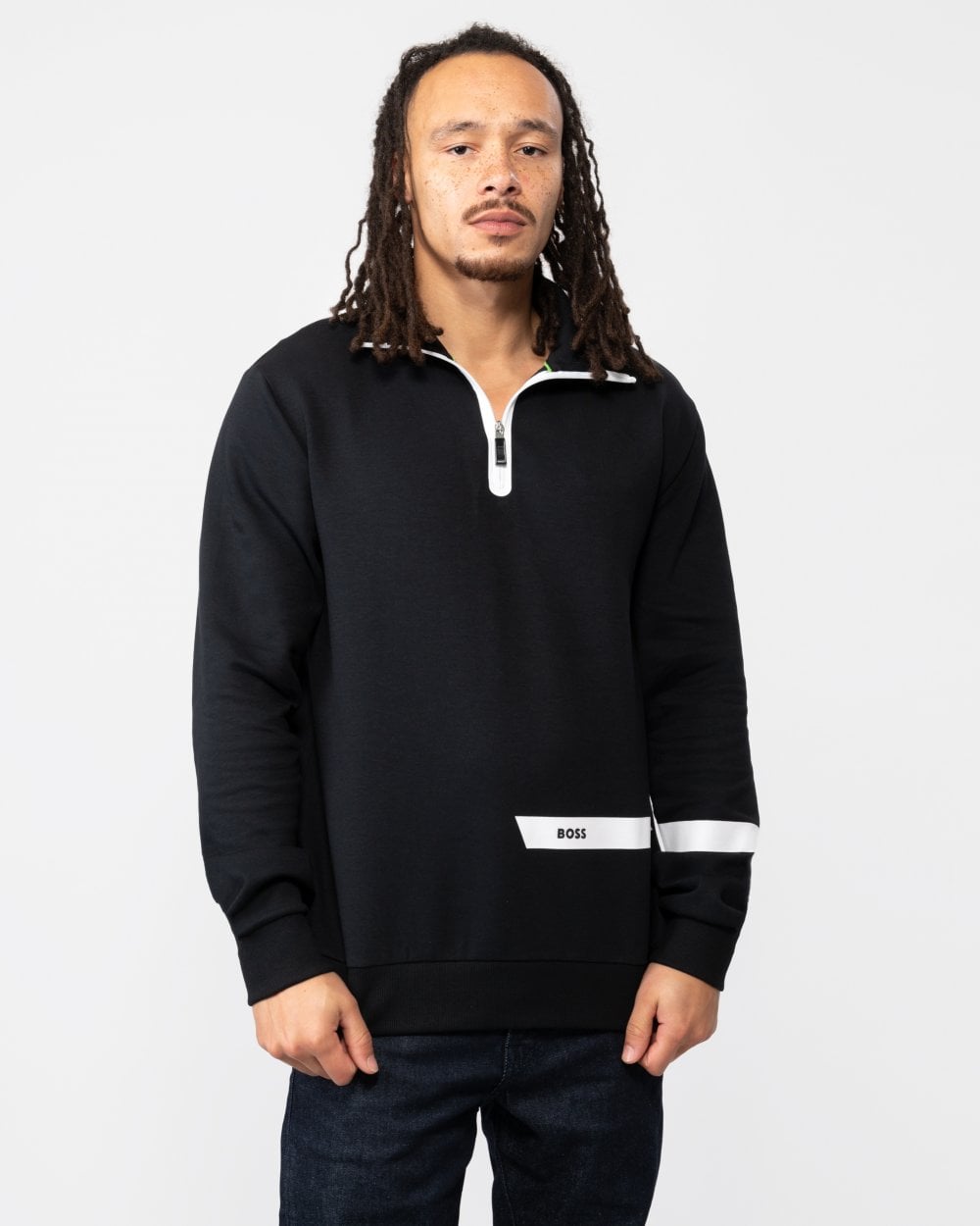 BOSS Green Sweat 1 Strip Logo Mens 1/4 Zip Sweatshirt