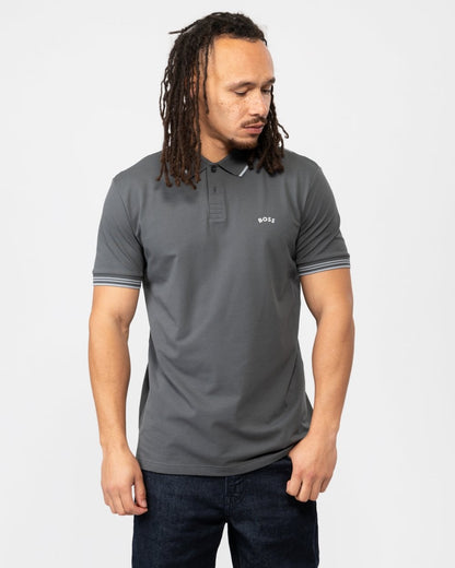BOSS Green Paul Curved Logo Contrast Collar Mens Polo Shirt A/W 23