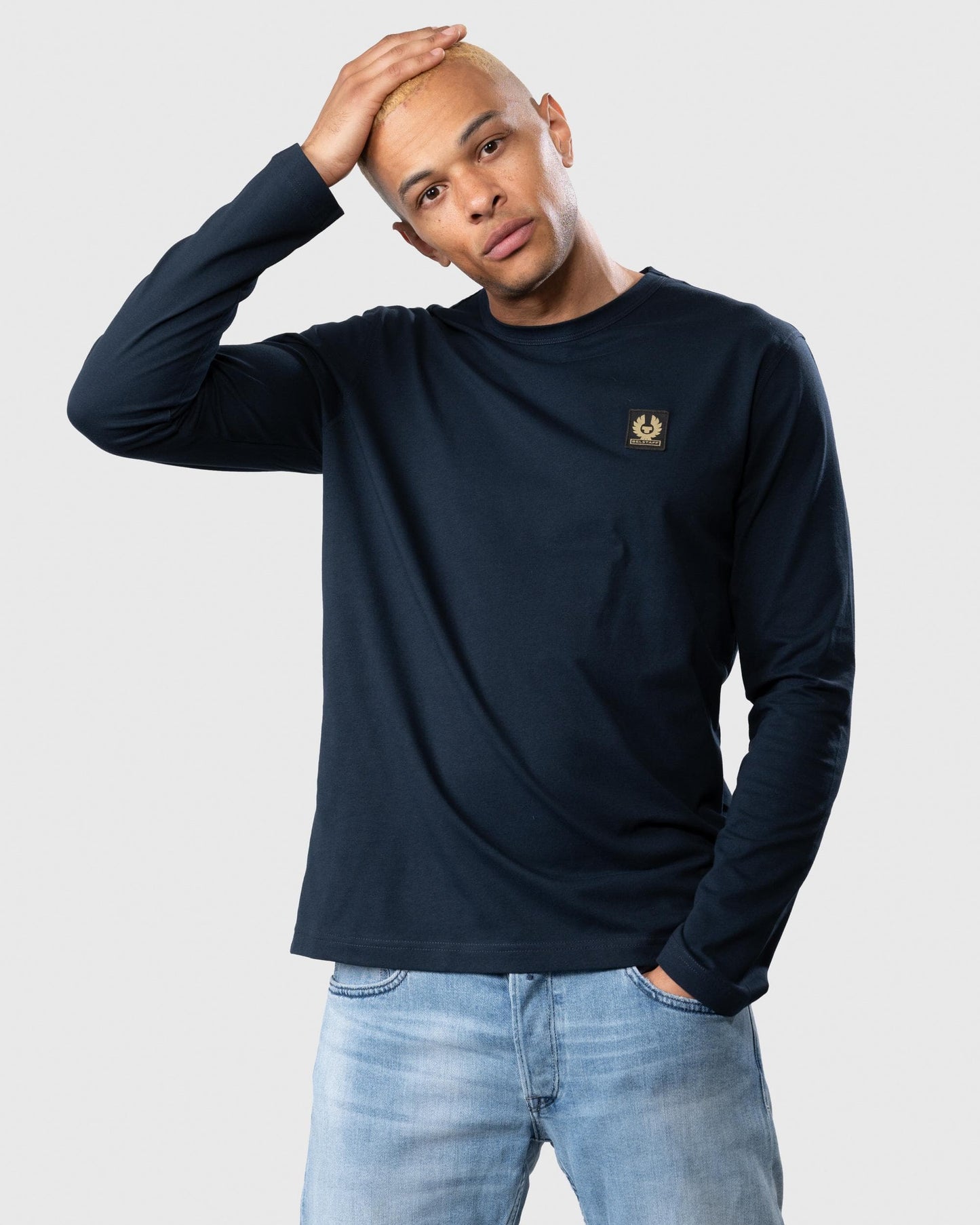 Belstaff Long Sleeved Logo Patch T-Shirt - Dark Ink