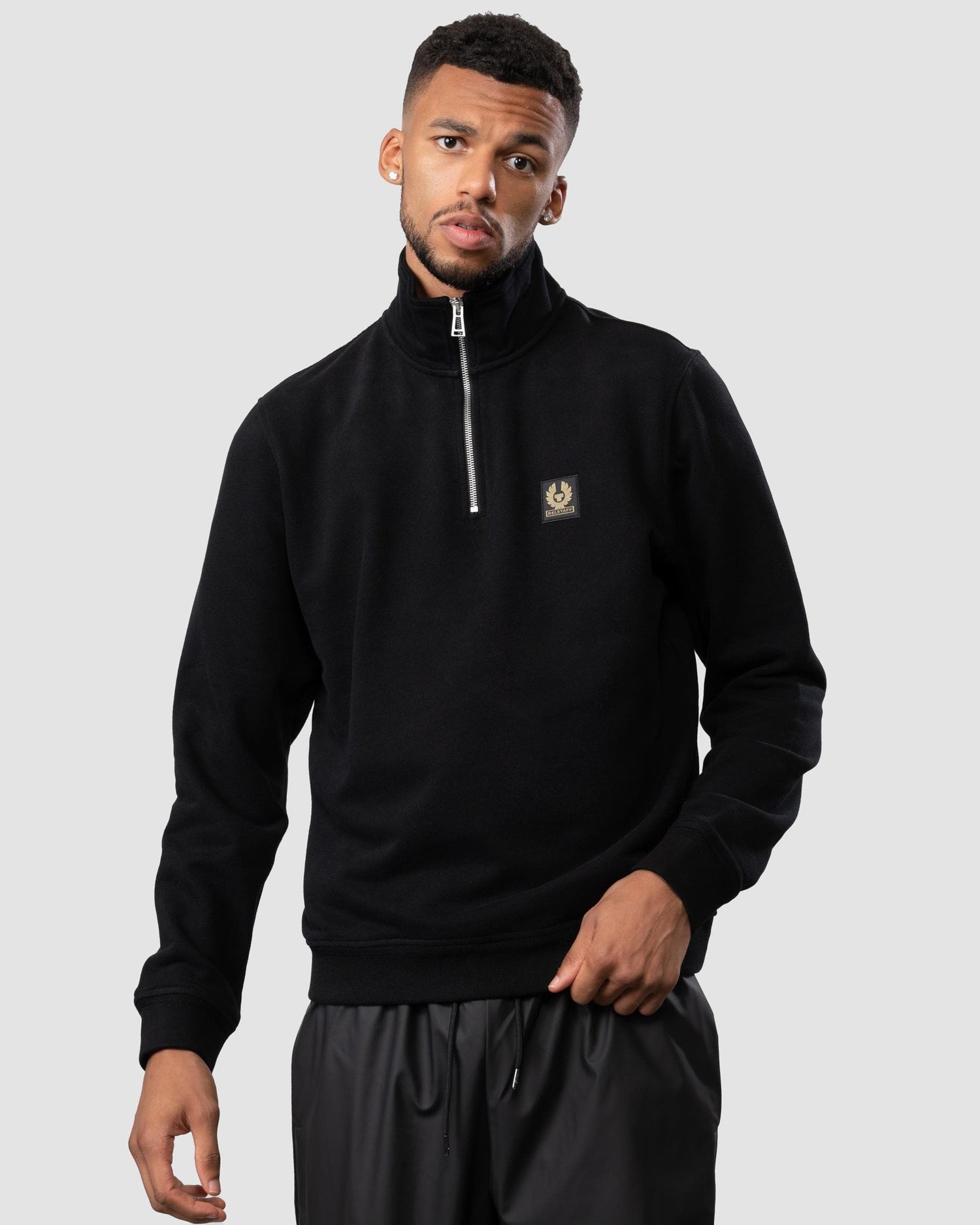 Belstaff Quarter Zip Sweatshirt - Black - CHO - Designer Mens Sweatshirts