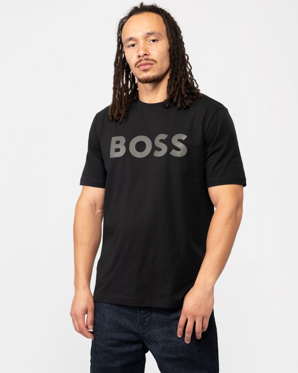 BOSS Green Tee 8 Large Metallic Logo Mens T-Shirt
