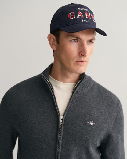 GANT Mens Casual Cotton Zip Cardigan - 95 Anthracite Melange