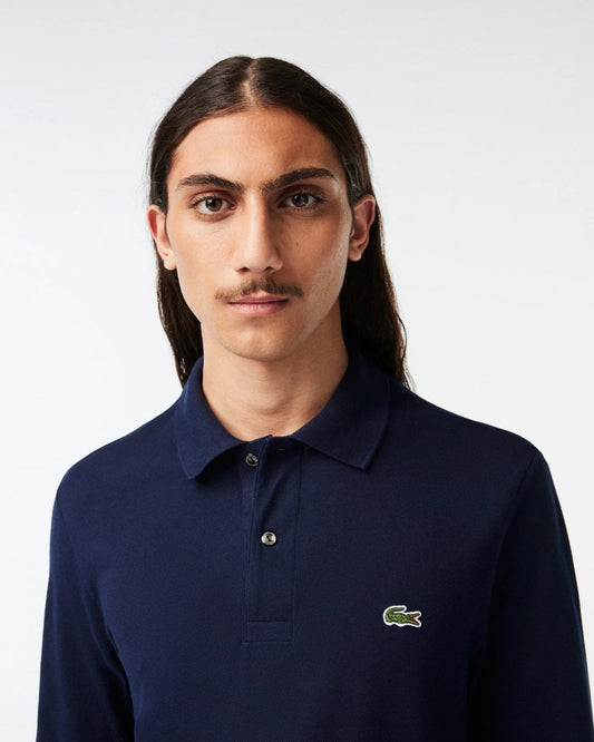 Lacoste Original L.12.12 Mens Long Sleeve Cotton Polo Shirt - Navy Blue 166