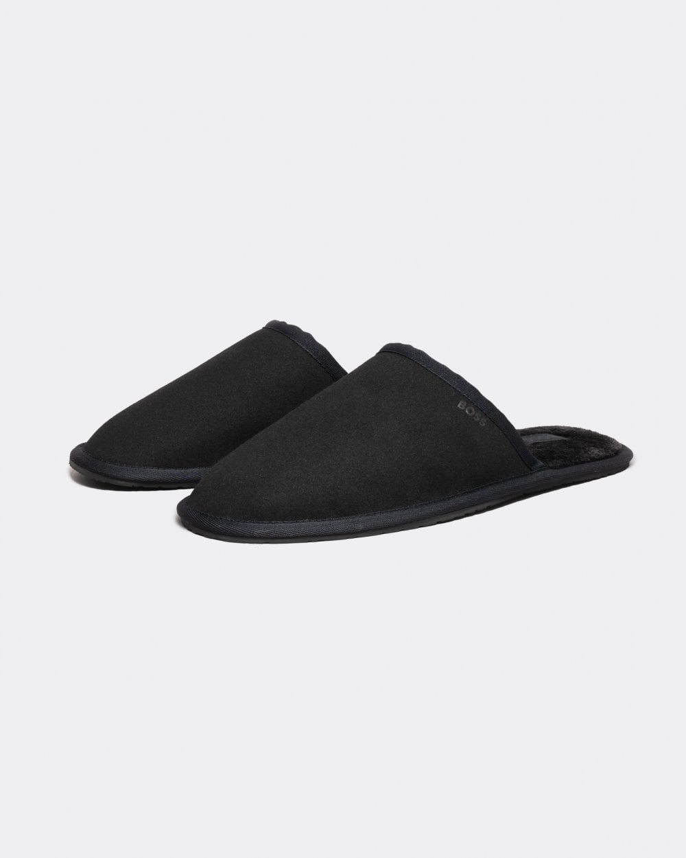 BOSS Orange Mens Faux-Suede Mule Slippers with Rubber Sole