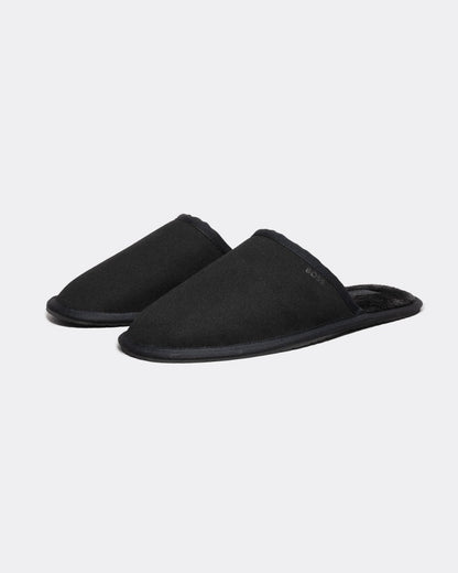 BOSS Orange Mens Faux-Suede Mule Slippers with Rubber Sole