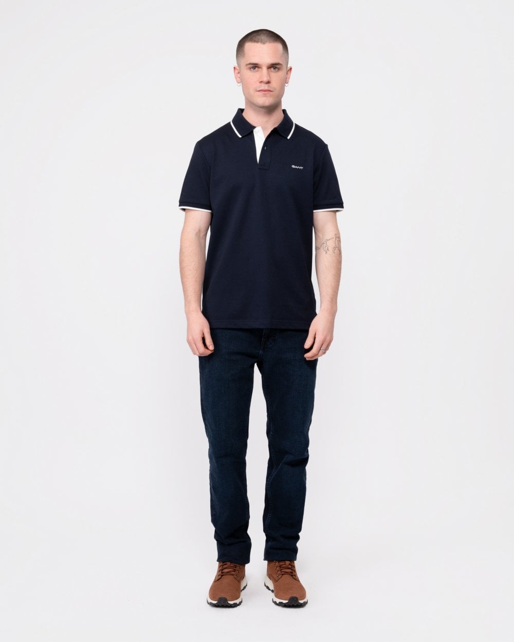 GANT Mens Tipped Short Sleeve Pique Polo - 433 Evening Blue