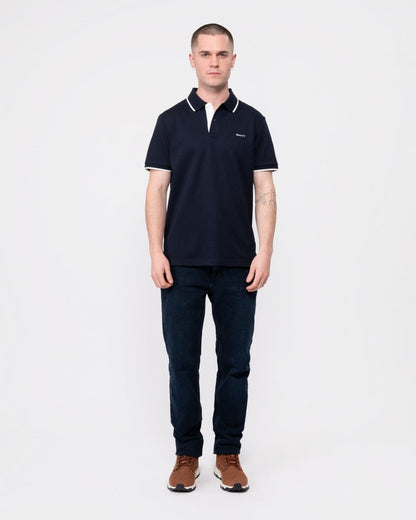 GANT Mens Tipped Short Sleeve Pique Polo - 433 Evening Blue