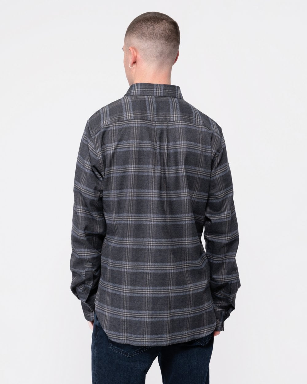 Oliver Sweeney Censo Mens Long Sleeved Brushed Cotton Shirt - Charcoal / Grey Check