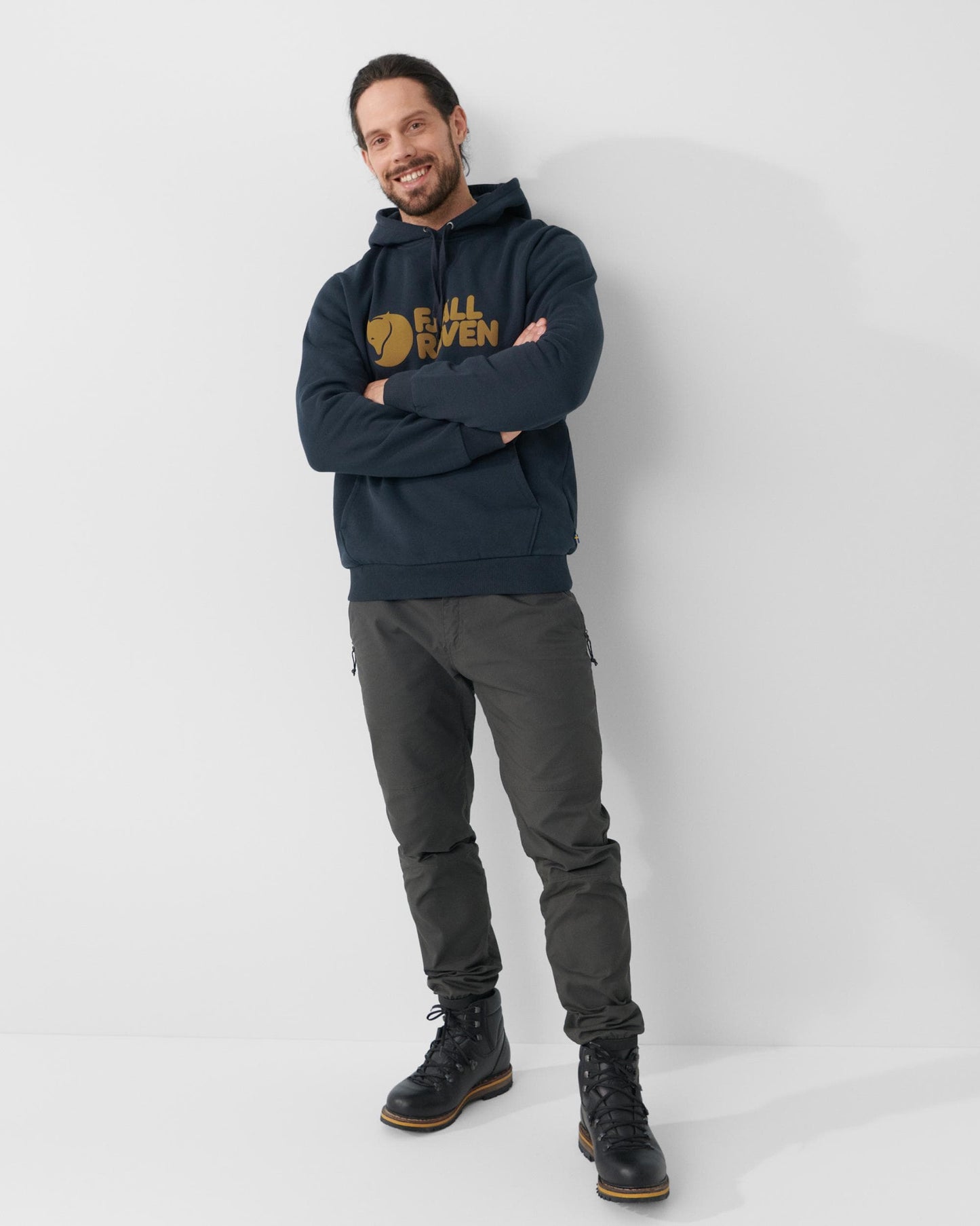 Fjallraven Logo Mens Hoodie - Dark Navy 555