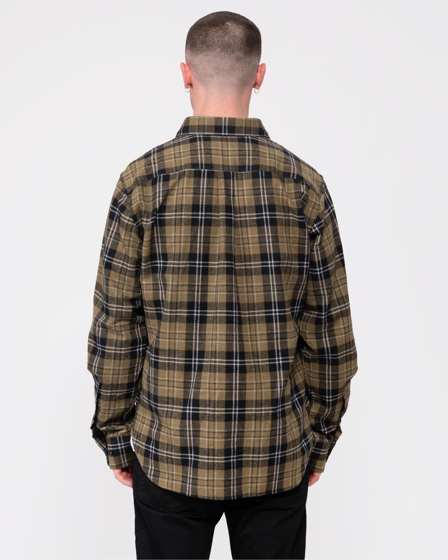 Oliver Sweeney Censo Mens Long Sleeved Brushed Cotton Shirt - Khaki Check