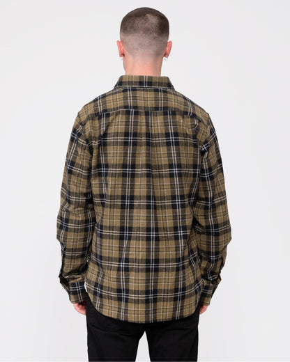 Oliver Sweeney Censo Mens Long Sleeved Brushed Cotton Shirt - Khaki Check