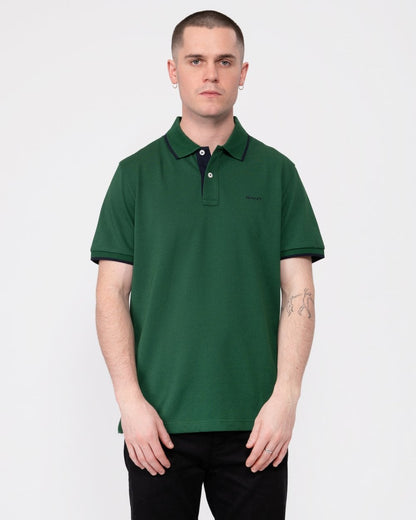 GANT Mens Tipped Short Sleeve Pique Polo - 338 Forest Green