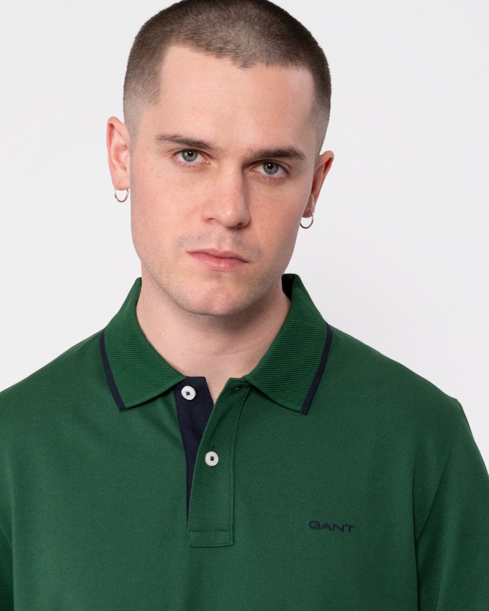 GANT Mens Tipped Short Sleeve Pique Polo - 338 Forest Green