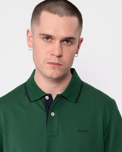 GANT Mens Tipped Short Sleeve Pique Polo - 338 Forest Green
