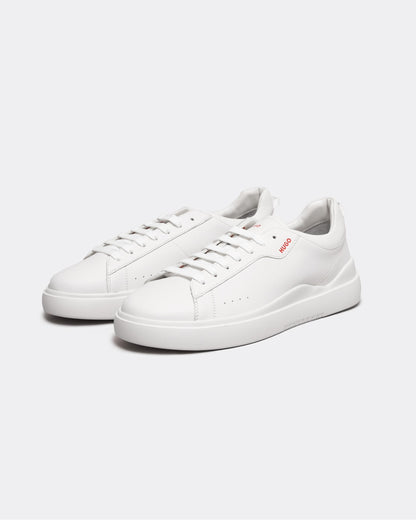 HUGO Blake Tenn Mens Leather Trainers with Branded Quarter - White 100