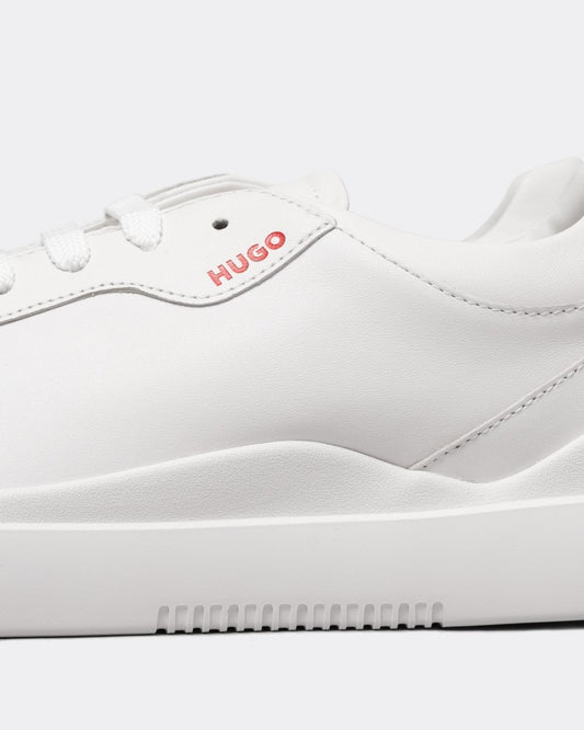 HUGO Blake Tenn Mens Leather Trainers with Branded Quarter - White 100