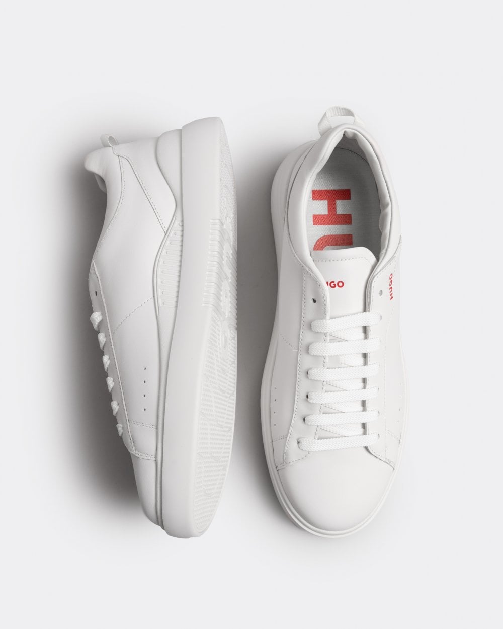 HUGO Blake Tenn Mens Leather Trainers with Branded Quarter - White 100