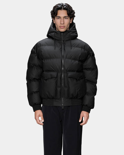 Rains Alta Bomber Puffer Jacket - 01 Black. Front.