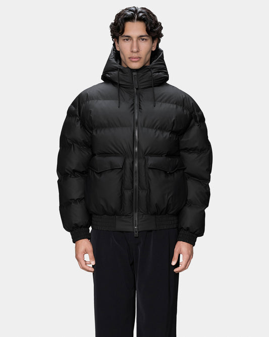 Rains Alta Bomber Puffer Jacket - 01 Black. Front.