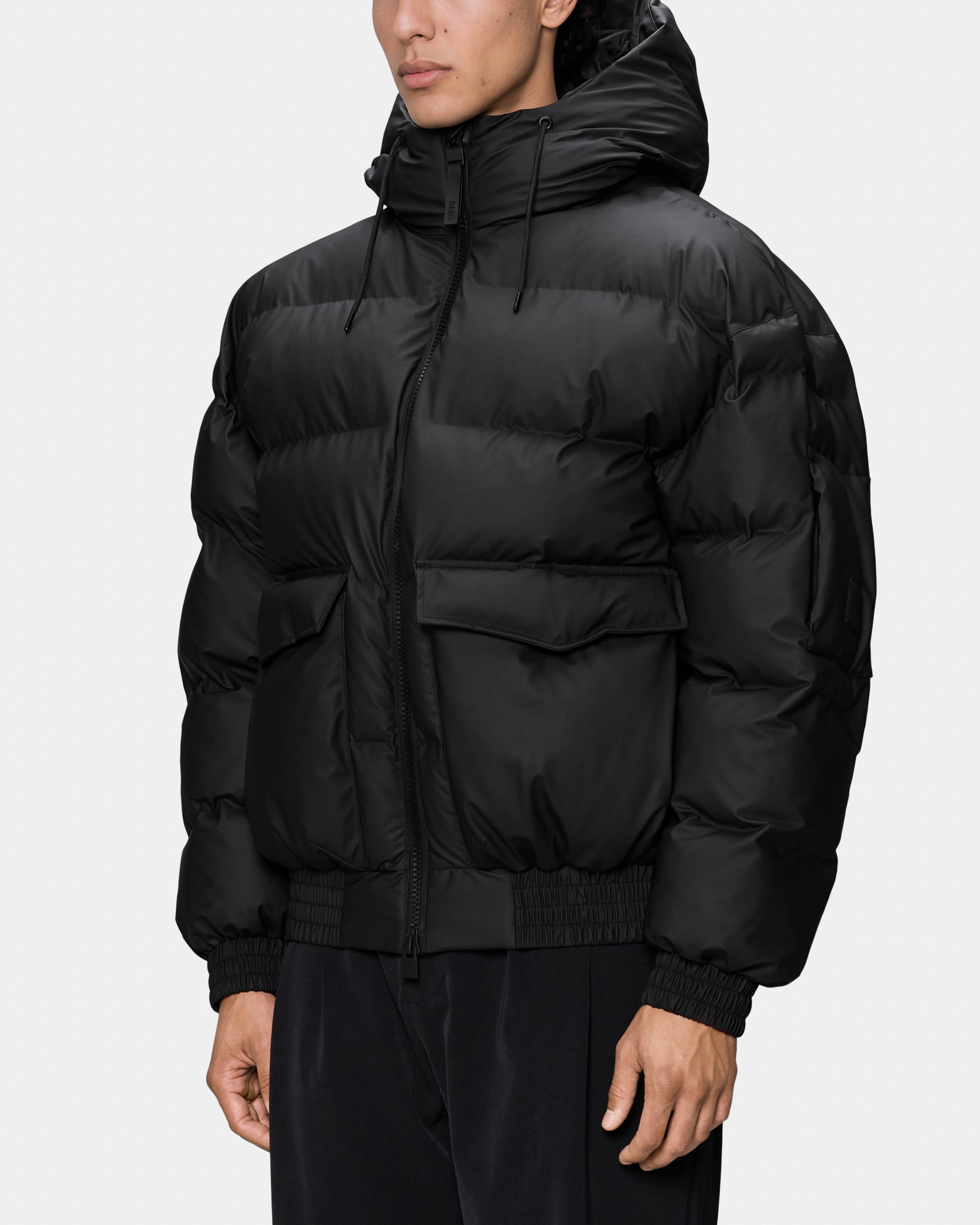 Rains Alta Bomber Puffer Jacket - 01 Black. Detail.