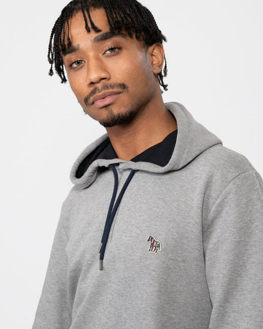 PS Paul Smith Mens Regular Fit Cotton Zebra Logo Hoodie - 72 Grey Melange