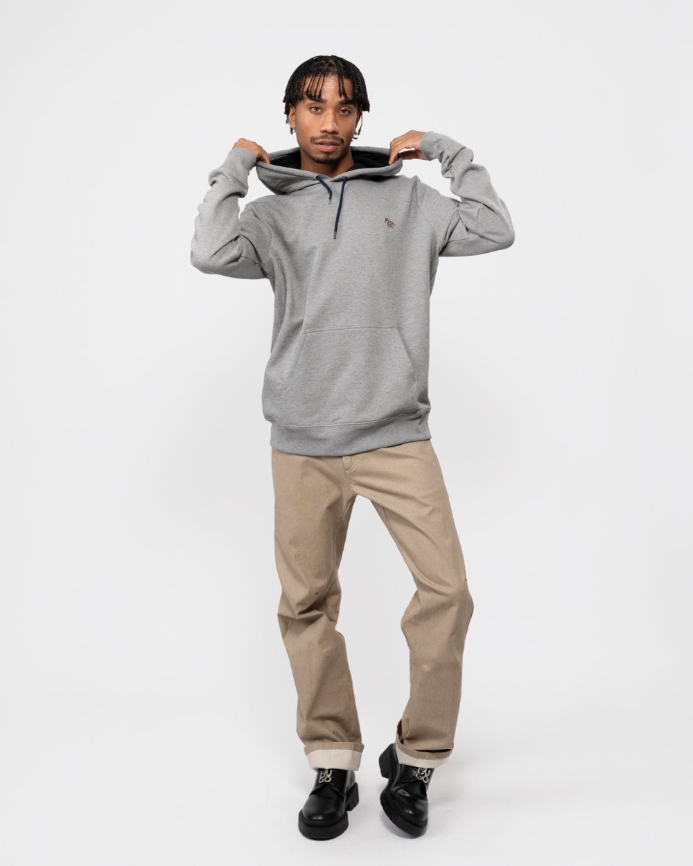 PS Paul Smith Mens Regular Fit Cotton Zebra Logo Hoodie - 72 Grey Melange
