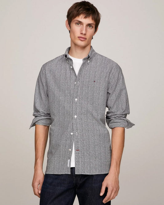 Tommy Hilfiger Tommy Hilfiger Oxford Basketweave Print Long Sleeve Mens Shirt