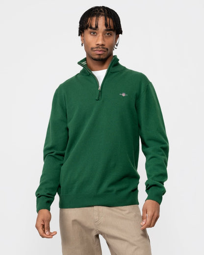 GANT Mens Superfine Lambswool Half Zip Cardigan - 338 Forest Green